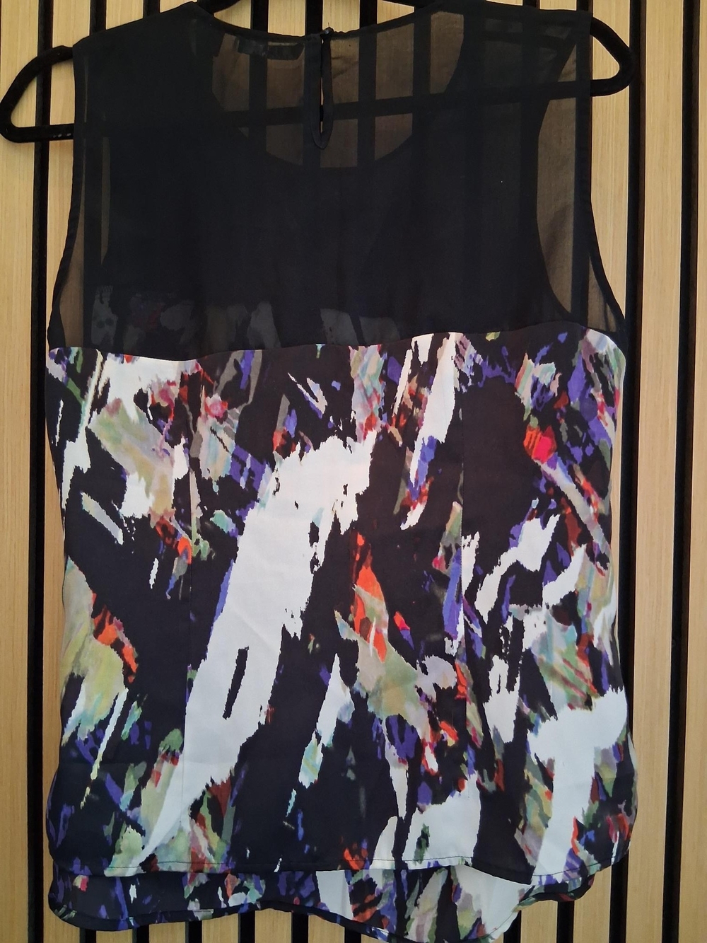 Sheer Black & Multicolor Abstract Print Sleeveless Top Mexx